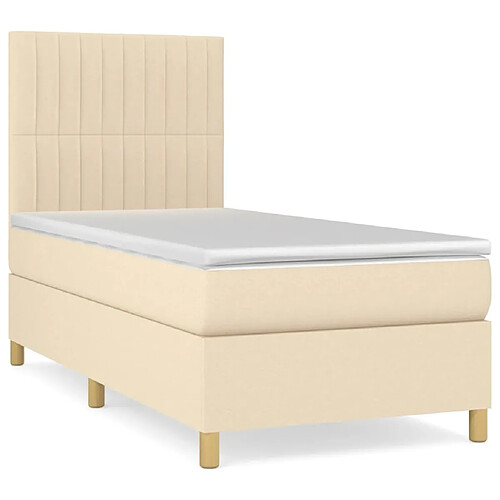 Maison Chic Structures de lit + matelas,Lit à sommier tapissier et matelas pour Chambre Crème 90x190 cm Tissu -MN34123