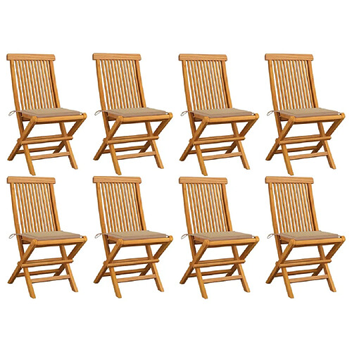 vidaXL Chaises de jardin et coussins beige lot de 8 Bois teck massif