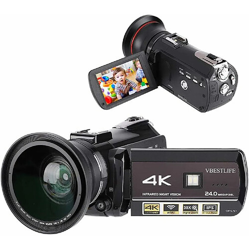 Vendos85 Caméscope Vidéo WiFi DV 4K 1080P noir