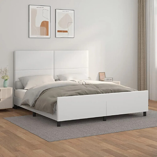 Maison Chic Lit adulte - Cadre Structure de lit avec tête de lit Contemporain Blanc 160x200 cm Similicuir -MN57206