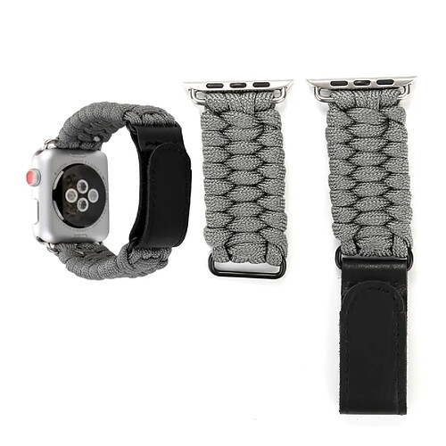 Wewoo Bande de montre-bracelet en nylon véritable corde de parapluie en avec boucle en acier inoxydable pour Apple Watch série 3 & 2 & 1 42mm gris