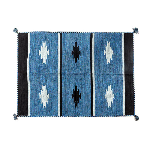 Alter Tapis moderne Chicago, style kilim, 100% coton, bleu, 200x140cm