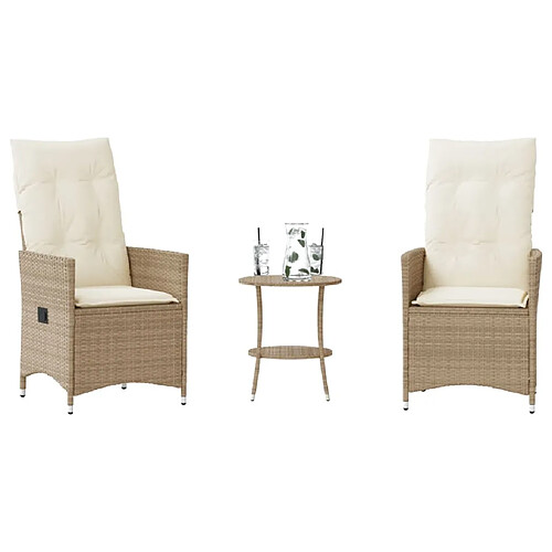 vidaXL Ensemble de bistro 3 pcs avec coussins beige résine tressée