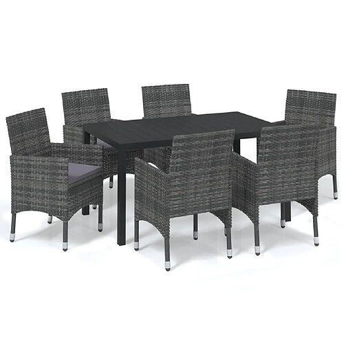 Maison Chic Ensemble à manger d'extérieur 7 pcs avec coussins,Salon de jardin,Mobilier de jardin Résine tressée Gris -GKD279945