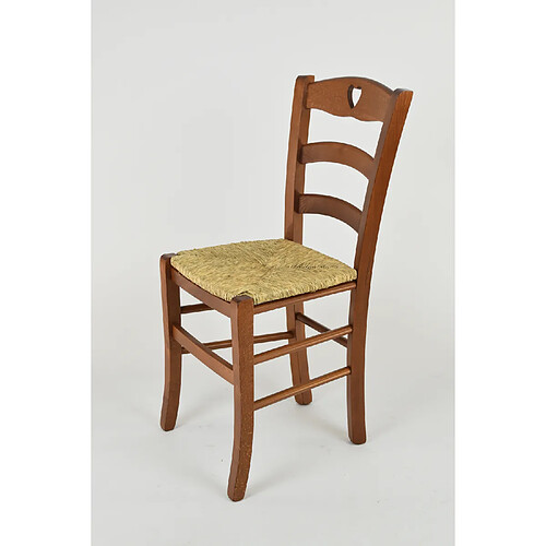 Tommychairs - Set 4 chaises Cuore pour la Cuisine, Bar et la Salle à Manger, Solide Structure en Bois Coleur Noix, Assise en Paille