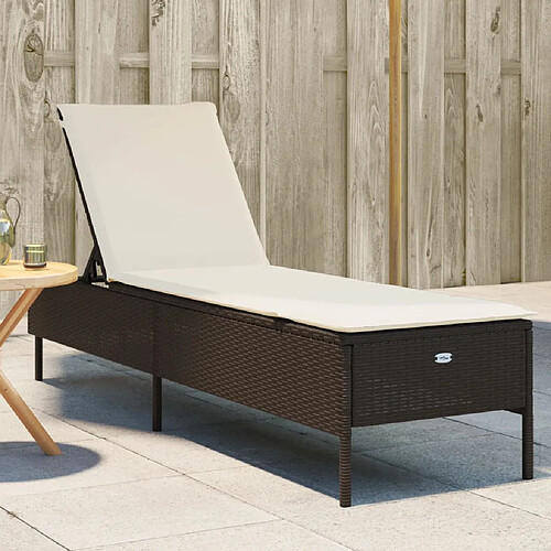 vidaXL Chaise longue avec coussin marron résine tressée