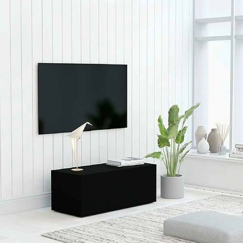 Maison Chic Meuble TV scandinave - Banc TV pour salon Noir 80x34x30 cm Aggloméré -MN91690