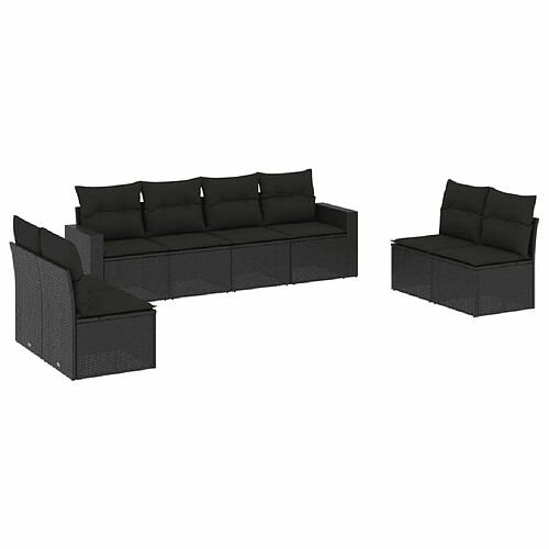 Maison Chic Salon de jardin 8 pcs avec coussins | Ensemble de Table et chaises | Mobilier d'Extérieur noir résine tressée -GKD18785