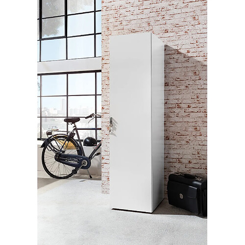 Pegane Armoire cadenassable avec 1 porte en bois mélamine coloris blanc - longueur 45 x hauteur 185 x profondeur 54 cm