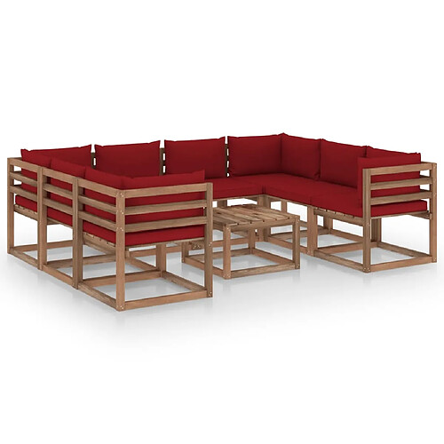 vidaXL Salon de jardin 9 pcs avec coussins rouge bordeaux