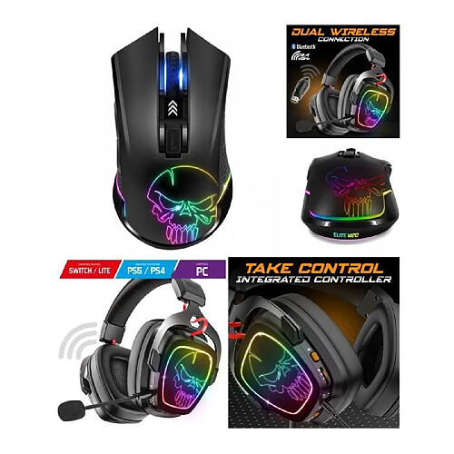 SOURIS GAMER SANS FIL 2.4GHZ 6 BOUTONS 4800dpi + Casque 7.1 Sans fil SPIRIT OF GAMER RGB Bluetooth Multi plateformes