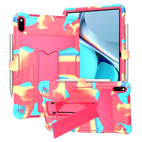 Coque en silicone avec béquille en T Camouflage/rose pour votre Huawei MatePad 11 (2021)