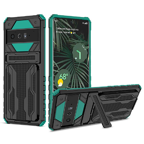 Coque en TPU anti-chocs avec porte-carte, vert noirâtre pour votre Google Pixel 6 Pro