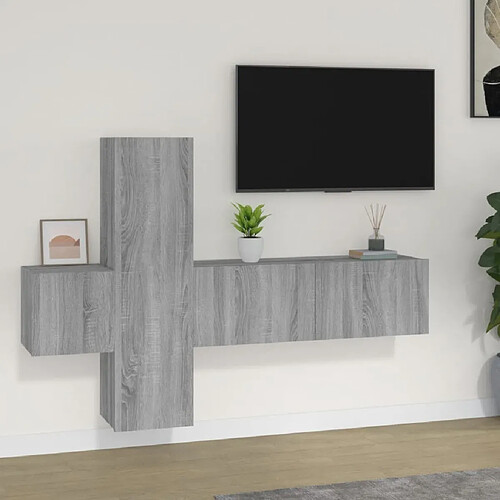 Maison Chic Ensemble de meubles TV 3 pcs | Banc TV Moderne pour salon | Meuble de Rangement - Sonoma gris Bois d'ingénierie -MN77213