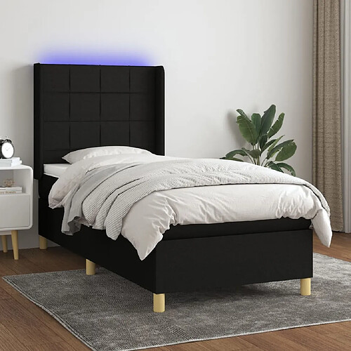 Sommier à lattes,Cadre à lattes de lit pour Adulte matelas et LED Noir 90x200 cm Tissu -MN28270