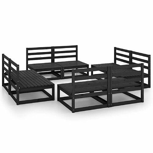 Maison Chic Salon de jardin 8 pcs - Table et chaises d'extérieur - Mobilier/Meubles de jardin Moderne noir bois de pin massif -MN30734