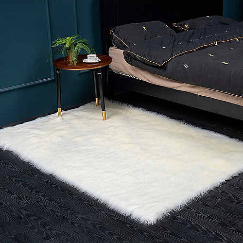 LUUCOZK Tapis moelleux en fausse fourrure pour chambre à coucher, salon - Blanc-90x150CM