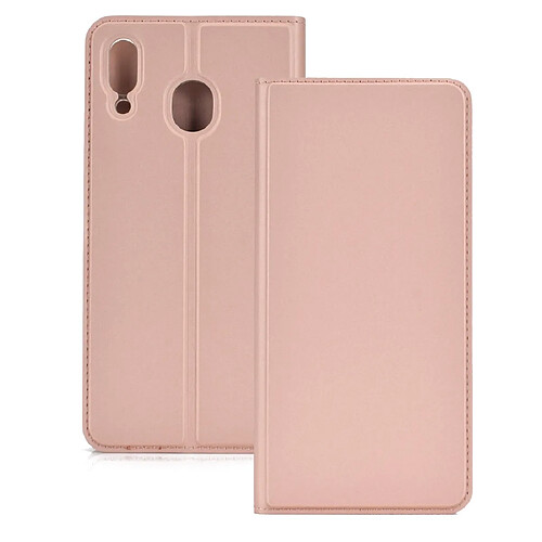 Wewoo Housse Coque Aspiration magnétique ultra-mince TPU + PU avec étui en cuir support et fente pour carte Galaxy M20 or rose