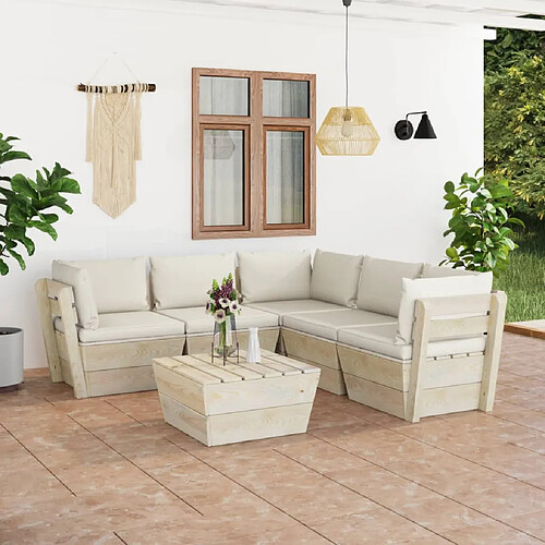 vidaXL Salon de jardin palette 6 pcs avec coussins bois d'épicéa