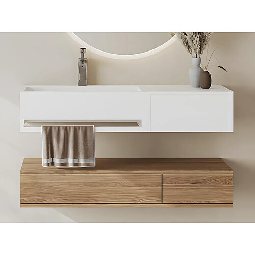 Vente-Unique Plan vasque suspendu en solid surface avec porte serviettes - Blanc - L90 x l40 x H17 cm - GANDAKI