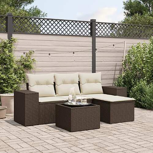 vidaXL Salon de jardin avec coussins 5 pcs marron résine tressée