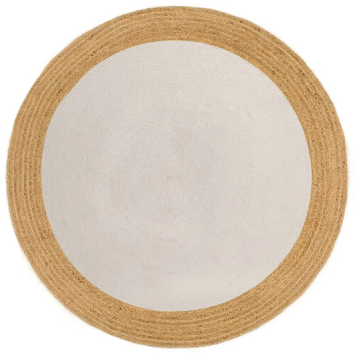 vidaXL Tapis tressé Blanc et naturel 90 cm Jute et coton Rond