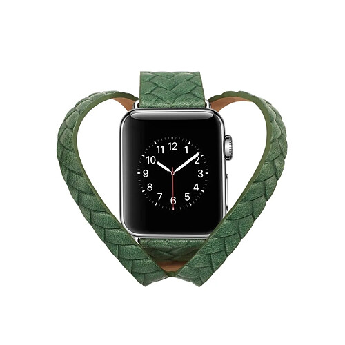 Wewoo Bracelet en cuir pleine fleur avec boucle en acier inoxydable pour Apple Watch séries 3 et 2 et 1 38 mm (vert)