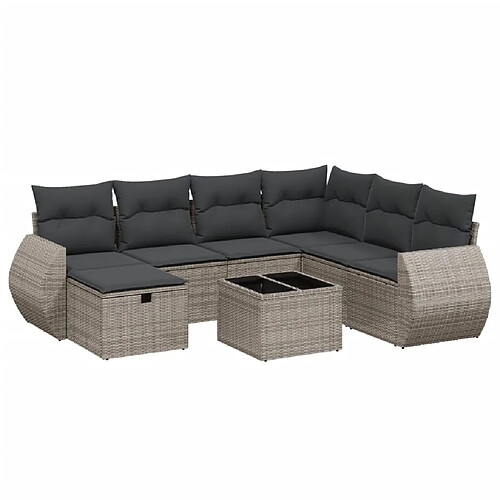 Maison Chic Ensemble Tables et chaises d'extérieur 8 pcs avec coussins,Salon de jardin gris résine tressée -GKD363630