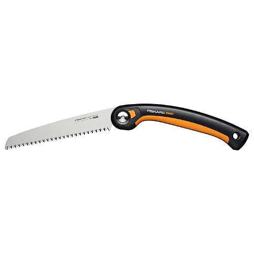 Fiskars Plus Scie Pliaple, pour Troncs et Branches épais, 3 positions de Coupe, Lame Power Tooth tranchante, Denture grossière, Longueur de la lame : 21 cm, Noir/Orange, SW69, 1067553