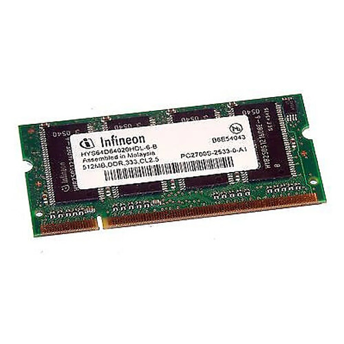 512Mo RAM PC Portable SODIMM Infineon HYS64D64020HDL-6-B DDR1 PC-2700 333MHz · Occasion