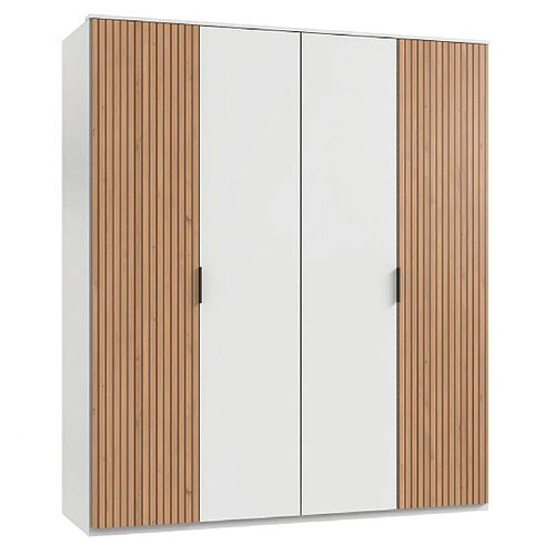 Inside 75 Armoire blanc 4 portes BLEND 2 portes aspect clayettes imit. chêne artisan