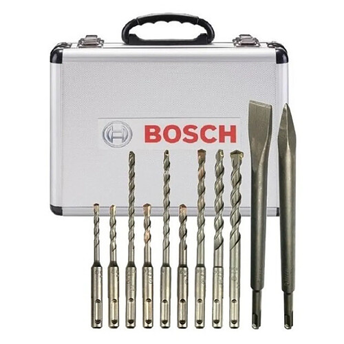 Bosch Set de forets et de burins 11pcs, SDS-Plus, dans un coffret en aluminium - 2608578765