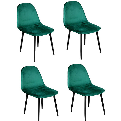 Toilinux Lot de 4 Chaises de table design velours Inoui - Vert émeraude