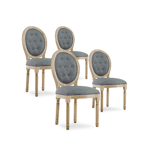 NC Lot de 4 chaises médaillon capitonnées Louis XVI tissu Gris