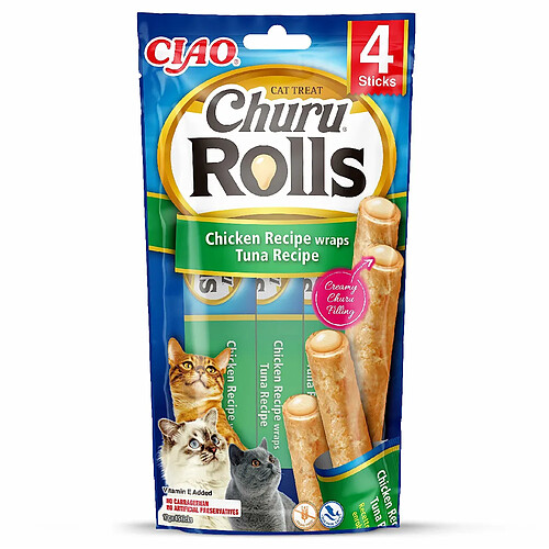 INABA Churu Rolls Chicken recipe wraps Tuna recipe - Friandise pour chat - 4x10 g