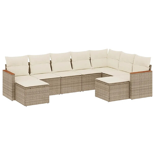 Maison Chic Salon de jardin avec coussins 9 pcs | Ensemble de Table et chaises | Mobilier d'Extérieur beige résine tressée -GKD95007