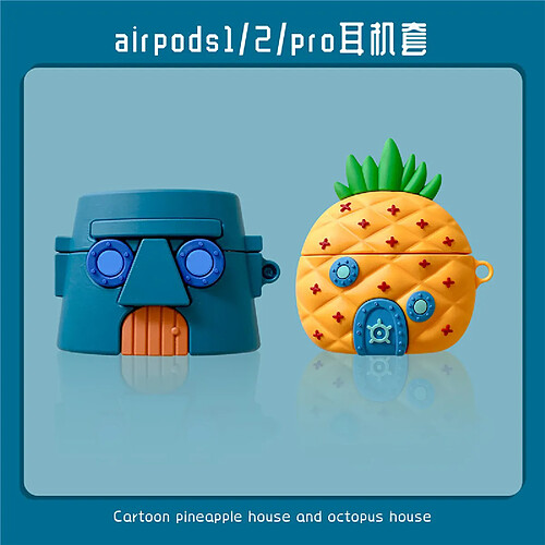 GUPBOO Airpods Coque Housse Étui Protecteur Compatible pour AirPods 3-SpongeBob SquarePants Ananas Maison Dessin animé