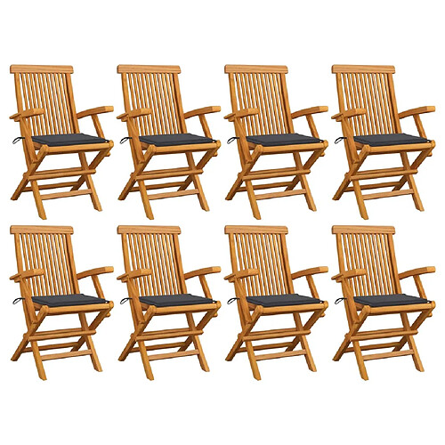 vidaXL Chaises de jardin avec coussins anthracite lot de 8 Teck massif