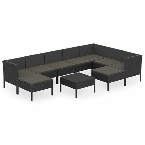 Maison Chic Salon de jardin 10 pcs + coussins - Mobilier/Meubles de jardin - Table et chaises d'extérieur Résine tressée Noir -MN79334