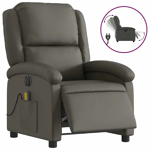 Maison Chic Fauteuil Relax pour salon, Fauteuil inclinable électrique gris cuir véritable -GKD85886