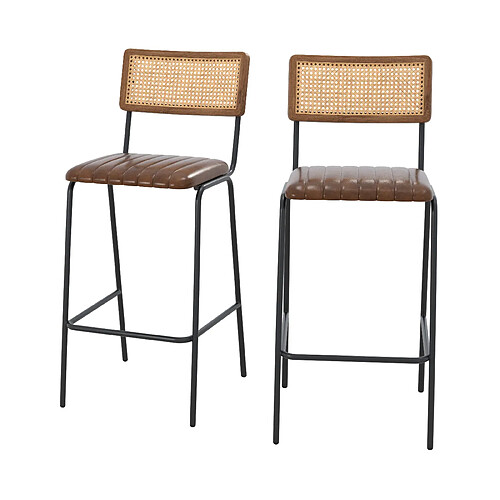 Rendez Vous Deco Chaise de bar Arsène 76 cm en cuir marron (lot de 2)