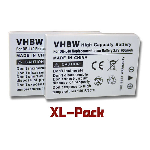 Vhbw Set de 2 batteries pour SANYO Xacti : VPC-HD1, VPC-HD1E, VPC-HD1EX, VPC-HD2, VPC-HD700, VPC-HD700EX remplace DB-L40 / DB-L40AU