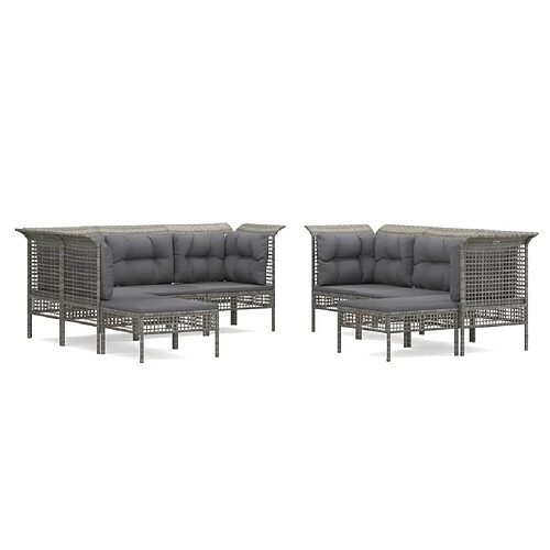 Maison Chic Salon de jardin 9 pcs + coussins - Mobilier/Meubles de jardin - Table et chaises d'extérieur Gris Résine tressée -MN30588