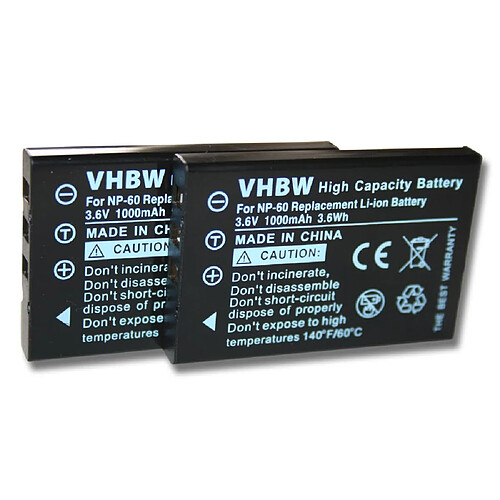 vhbw 2x Batteries compatible avec Acer CR-5130, CR-6530 appareil photo APRN (1000mAh, 3,6V, Li-ion)