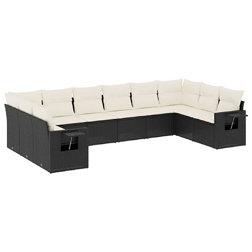 Maison Chic Salon de jardin 10 pcs avec coussins | Ensemble de Table et chaises | Mobilier d'Extérieur noir résine tressée -GKD36761