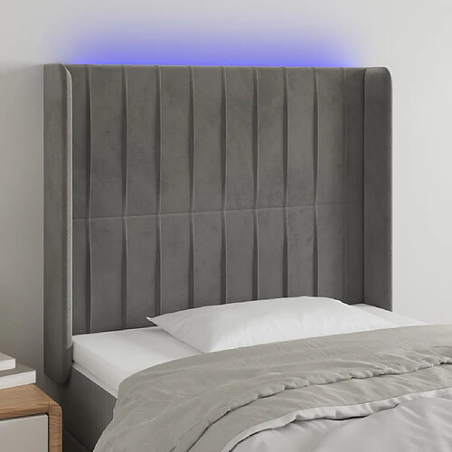 vidaXL Tête de lit à LED Gris clair 103x16x118/128 cm Velours