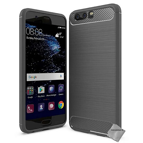 Htdmobiles Coque silicone gel carbone pour Huawei P10 + verre trempe - GRIS