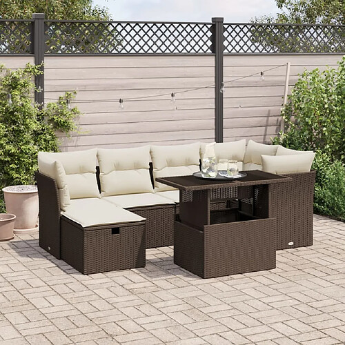 vidaXL Salon de jardin avec coussins 7 pcs marron résine tressée