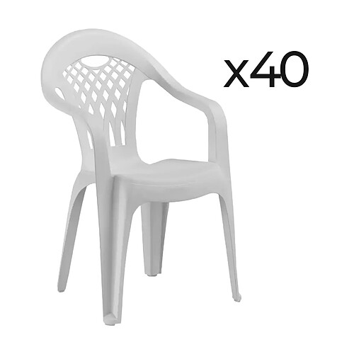 Pegane Lot de 40 chaises de jardin empilables en résine coloris Blanc - Longueur 58 x Profondeur 54 x Hauteur 86 cm