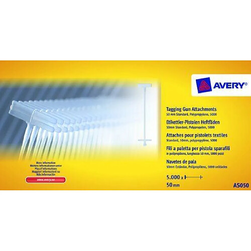 AVERY - 5000 attaches transparentes standard polypropylène 50mm - Pour pistolet textile